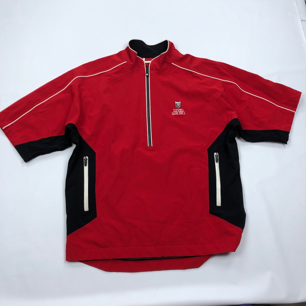 FootJoy DryJoys Tour Collection Mens Medium Red Black 1/4 Zip Golf Pullover